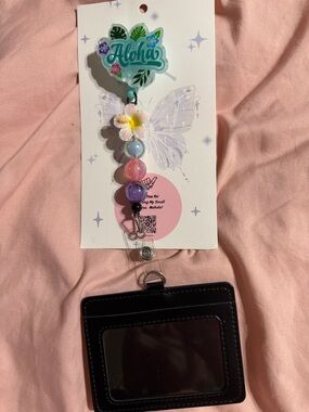 Aloha Floral Beaded Badge Reel with ID Holder